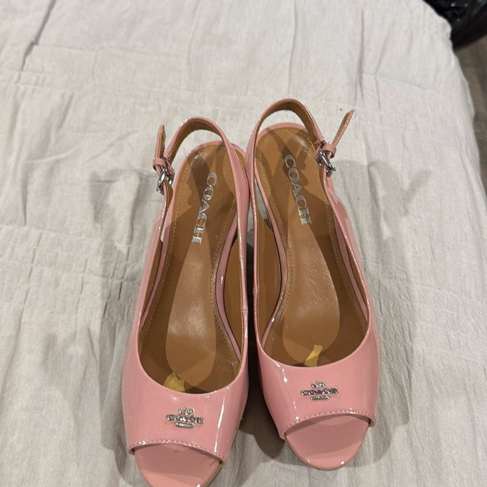 COACH Ferry Platform Wedges - Pink Peep Toe